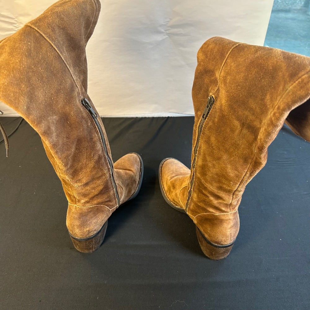 Born Brown Suede Over The Knee Riding Boots Lace Up Back Size 6.5M - Picture 10 of 13